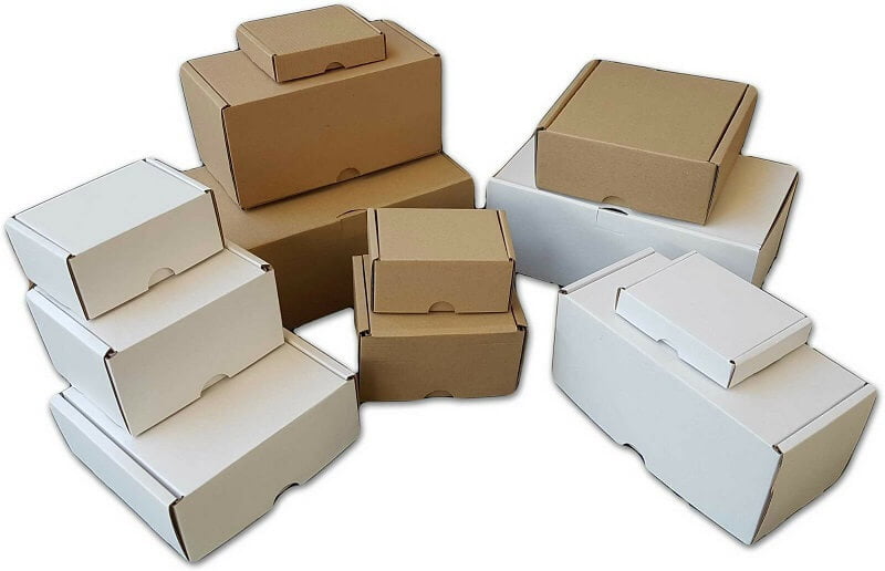 white and brown boxes