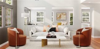 white and brown furniture set the room
