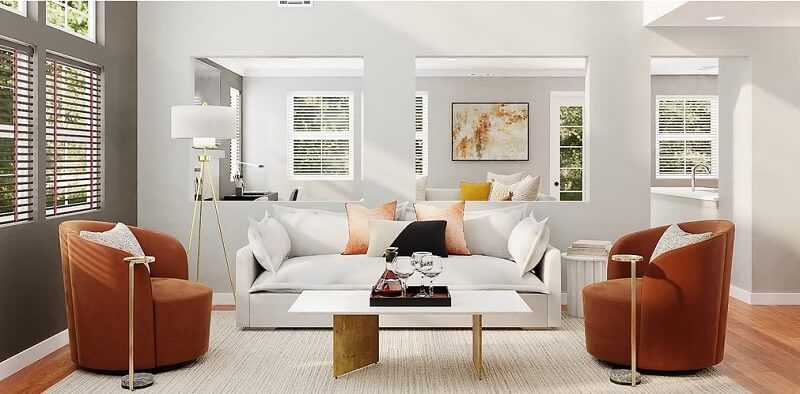 white and brown furniture set the room