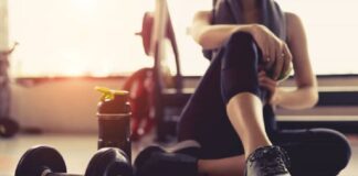 Woman sitting after workout