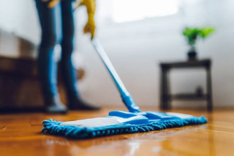Cleaner cleaning the floor