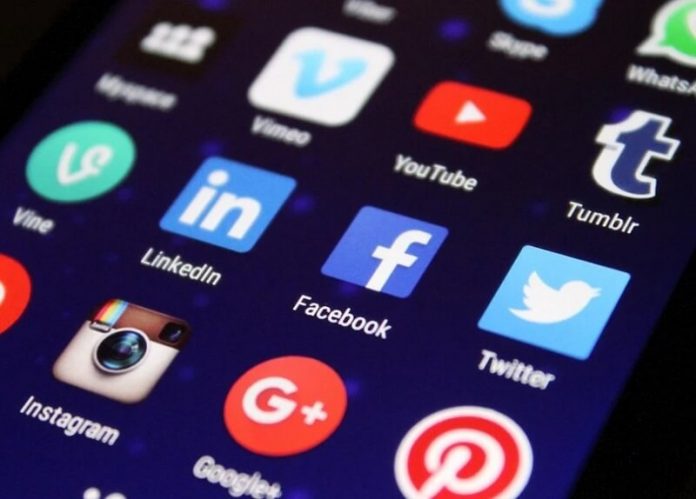 social media apps icons in screen