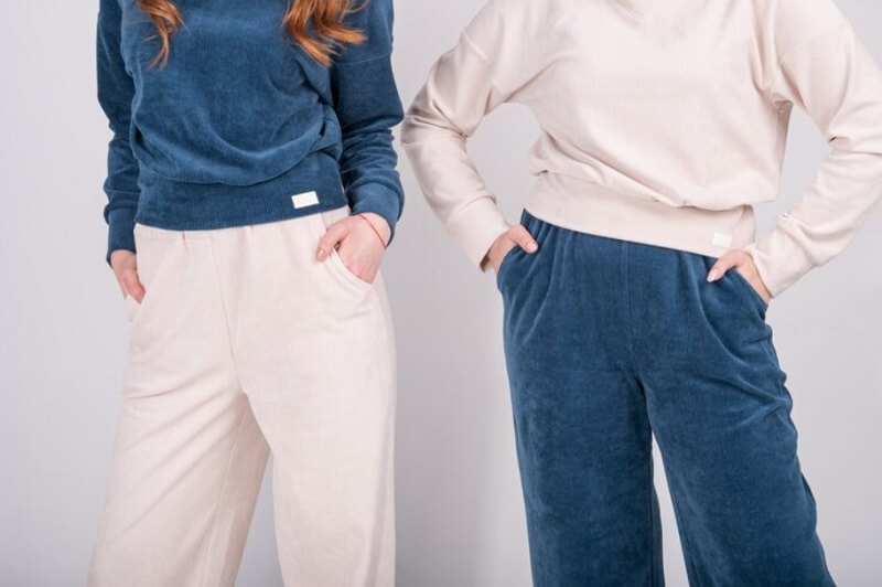 two young woman wearing a cotton trouser
