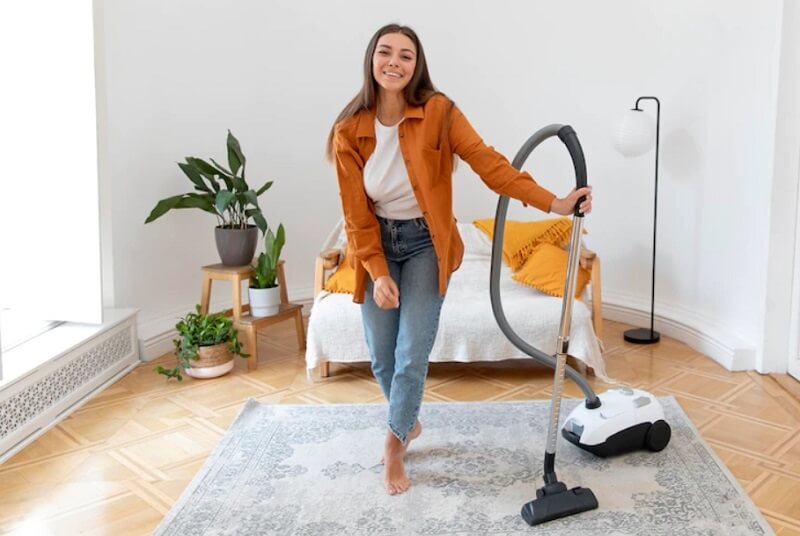 woman hand holding carpet cleaning machine