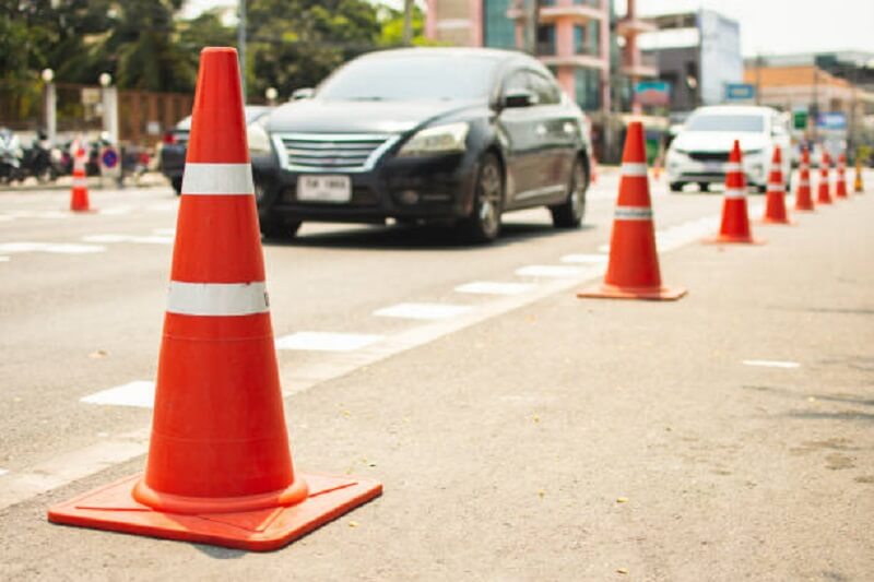 Traffic cones on a road