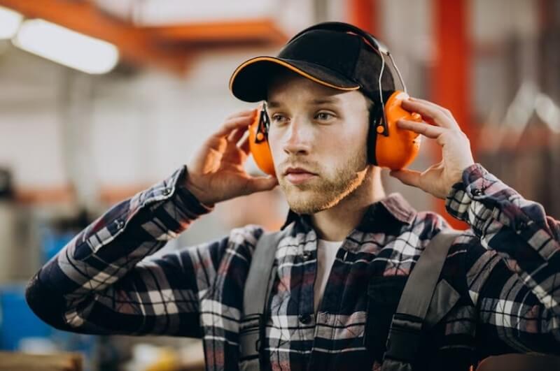 man using in Ear Protection Headphone