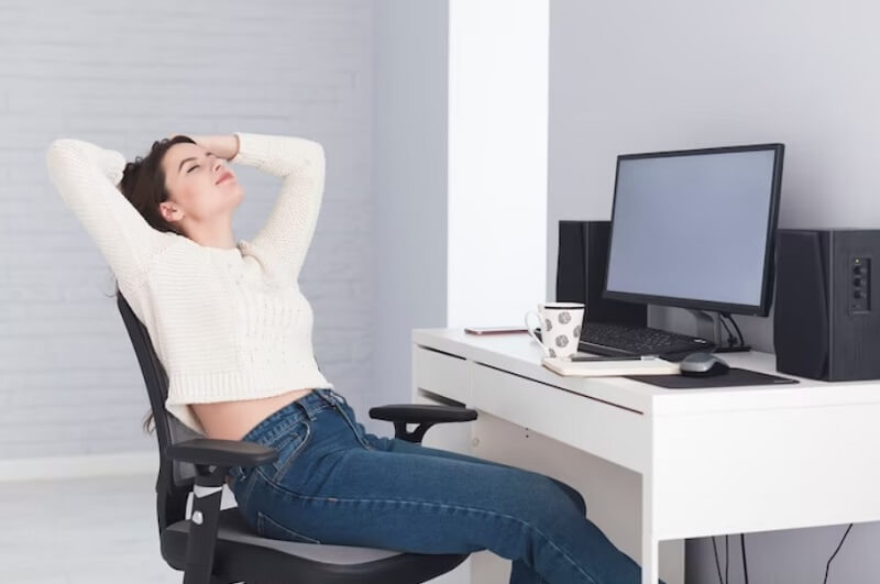 girl relaxing in office